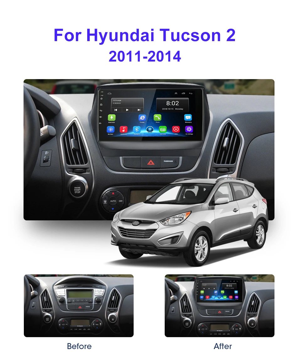 Funrover 2.5D ips hyundai IX35 Tucson 2 LM 2009- 2din android9.0 автомобильный радио мультимедиа аудио плеер навигация gps 2G+ 32G dvd