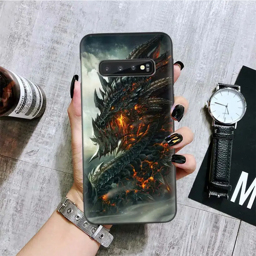 Черный чехол с рисунком дракона для телефона samsung Galaxy S10+ Plus Lite Note 10 9 8 S9 S8 J4 J6+ Plus S7 S6 Edge Capa