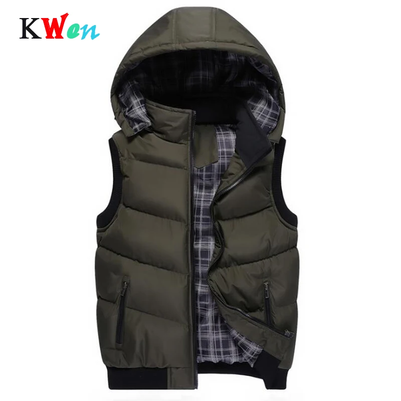 

New Winter Hooded Vest Men Hat Detachable Warm Sleeveless Jackets Mens High Quality Casual Male Vest Coat Homme Plus Size M-5XL