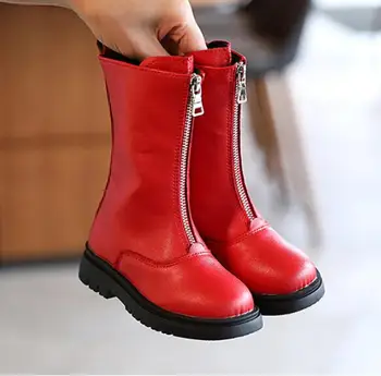 

Autumn Winter Kids Boots For Girls Fashion Cool Rubber Boots Knee-high Children's Motorcycle Boots Long Boots Martin Boots Black
