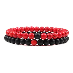 Elegant Black and White Lava Stone Beaded Yoga Bracelets - Stylish Couples Elastic Jewelry (6mm Matte-red)