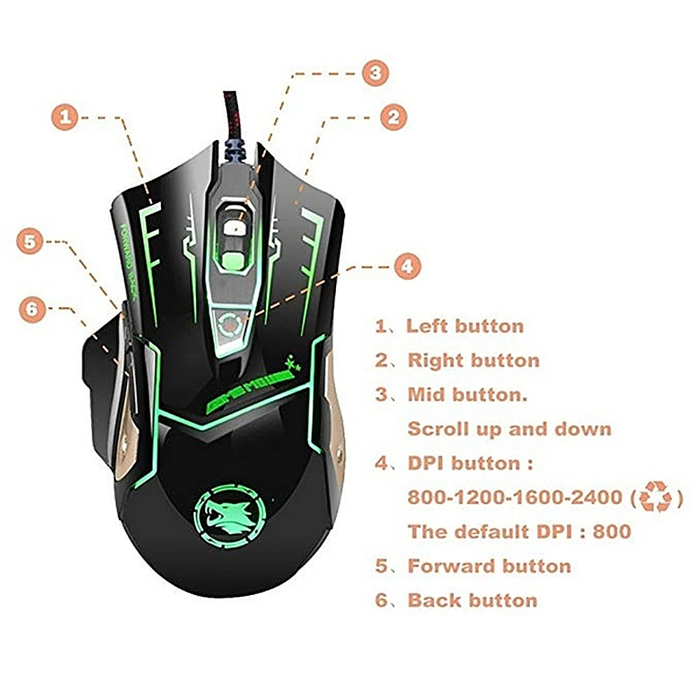 Профессиональная игровая мышь dpi Регулируемая rgb подсветка 3200 dpi 6 кнопок Проводная/pc/Компьютерная мышь для ноутбука с кабелем