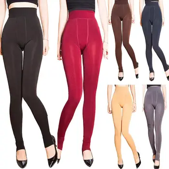 

Women Sexy Pantyhose Winter Solid Color Stockings Velvet High Waist Lined Legging Footed Thick Opaque Stockings pantalones mujer