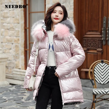 

NEEDBO Women Winter Jacket Fur Hood Long Parka Casual Loose Winter Coats and Puffer Jacket Padded Outwear Warm Jacket Coat