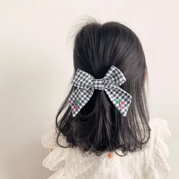 

2020 Spring And Summer New Bow Hair Clip Children Embroidery Cherry Fruit Lattice Wild Hair Clip Hair Accessories