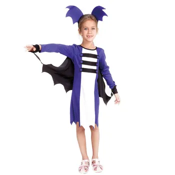 

Halloween Costume For Kids girl Bat Costumes blue dress And Wings For Birthday Party cosplay