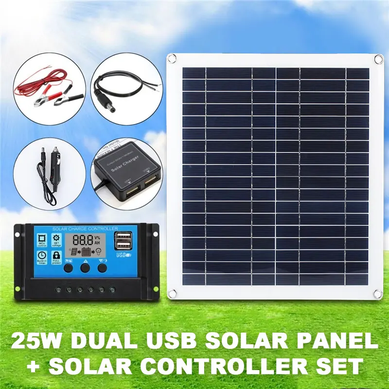 25 Вт 12 в двойные солнечные панели из кремня системный регулятор ШИМ зарядка