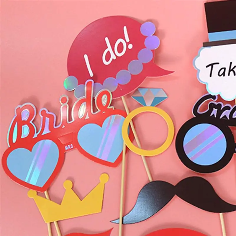 24PCS Paper Wedding Photo Props Festival Party Photo Props Handheld Photo Props Creative Photo Props For Wedding Decoration