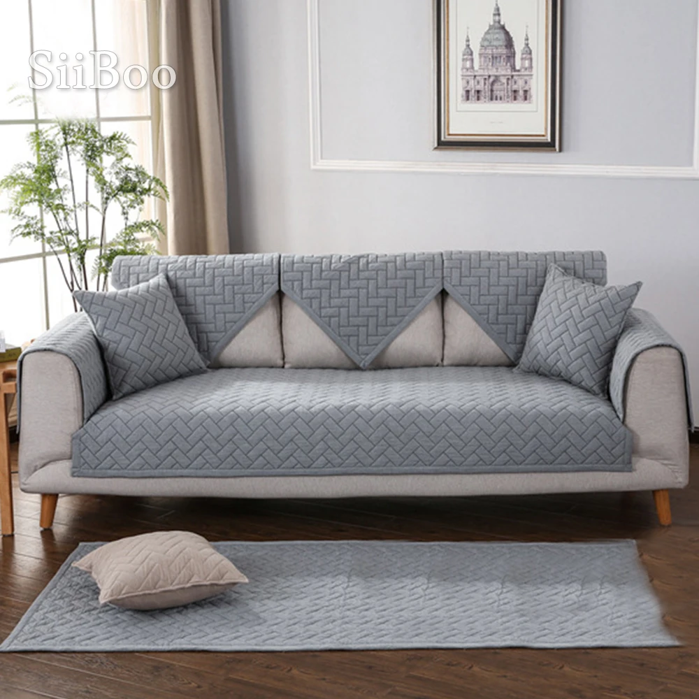 Современные Стильные серые стеганые чехлы для диванов хлопковые секционные