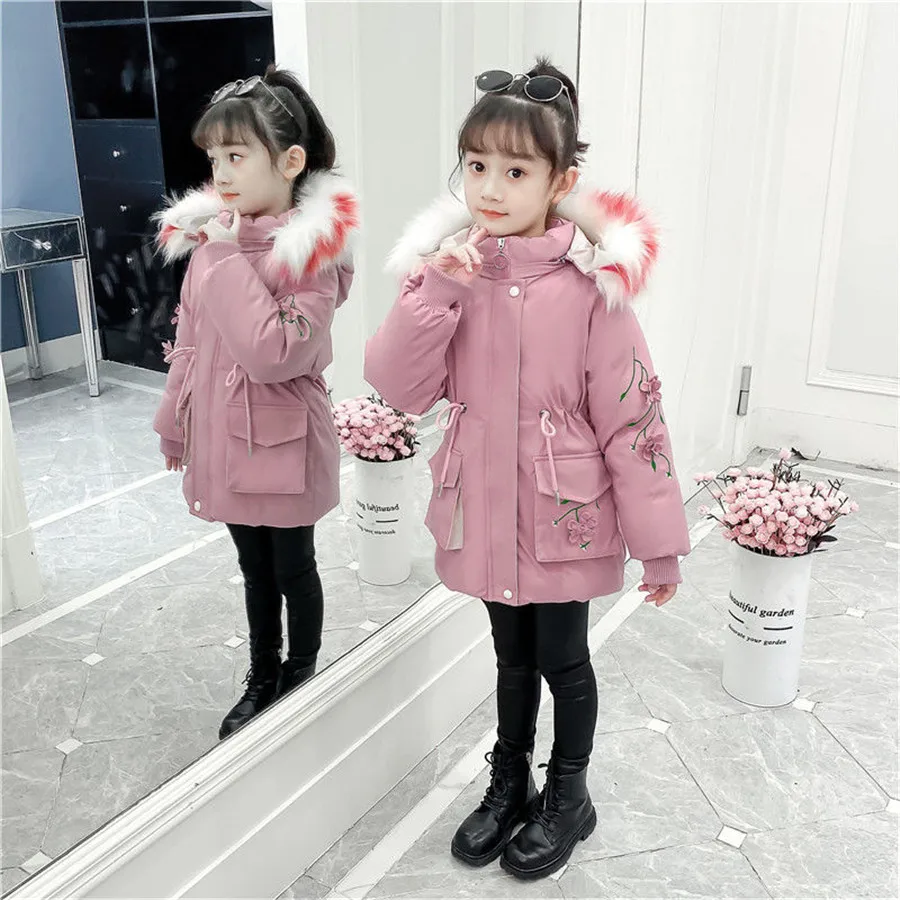 

Teen Young Girls Warm Coat Winter Parkas Outerwear Teenage Outfit Children Kids Girls Fur Hooded Jacket for 5 6 8 10 12 Years