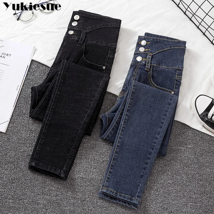 

Vintage Mom Fit High Waist Jeans woman Elastic Femme Women Black Denim Skinny womens Jeans for ladies Classic Pencil Pant female