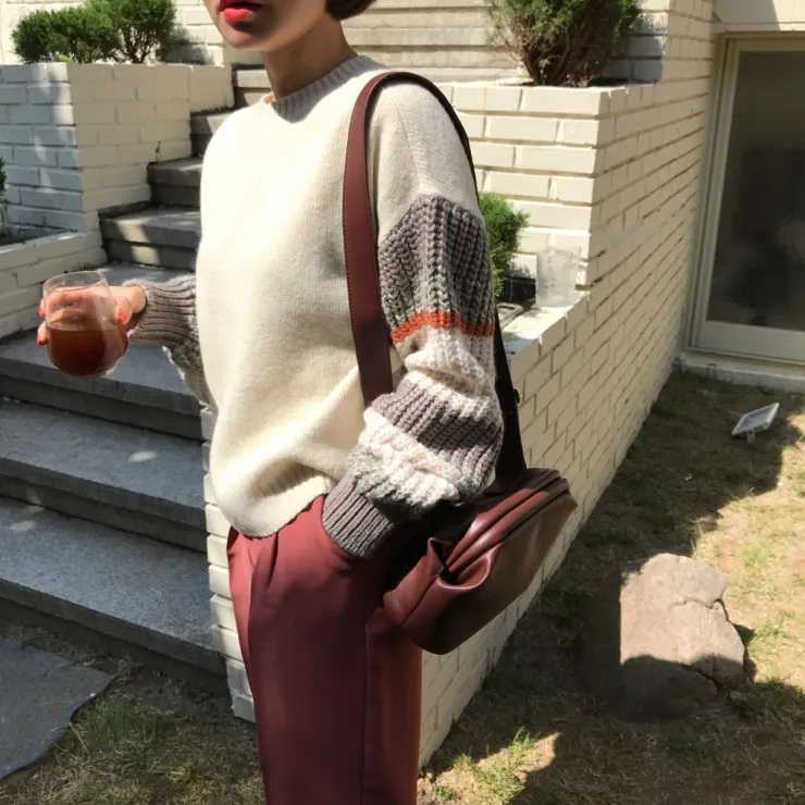 WHITNEY WANG осень зима модный корейский стиль пэчворк свитер женский джемпер pull femme sueter mujer invierno