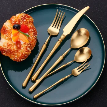 

5pcs Tableware Set Gold Cutlery Set 304 Stainless Steel Mirror Forks Knives Spoons Kitchen Dinnerware Set Environmental Reuse