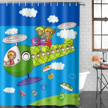 

Cartoon Waterproof Shower Curtain with 12 Hooks Geometric Bathroom Curtains Set Polyester Fabric Bath Curtain for Home Decor