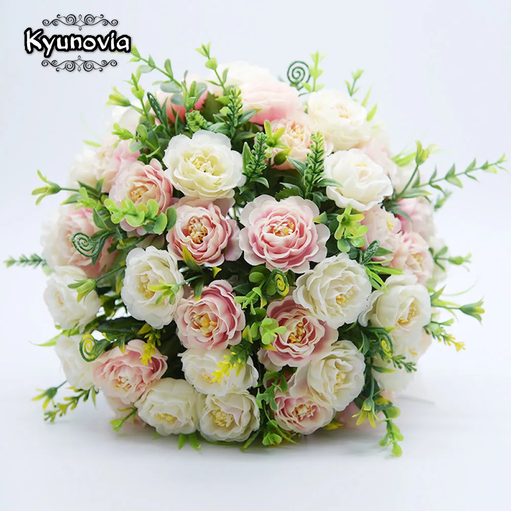Kyunovia цветы невесты розовый свадебный букет Искусственный цветок buque casamento Свадебный букет для украшения свадьбы FE94