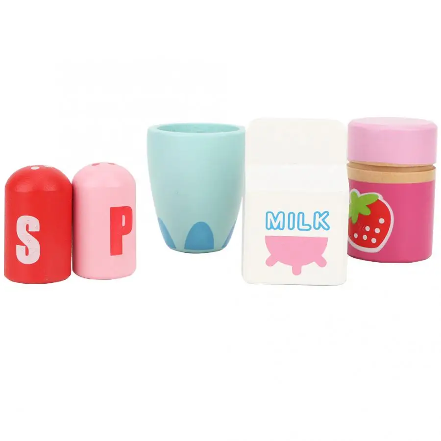 

Hot Wooden Mini Bread Milk Breakfast Set Colorful Simulated Kitchen Food Tableware Set Pretend Play Toy for Kids Educational Toy
