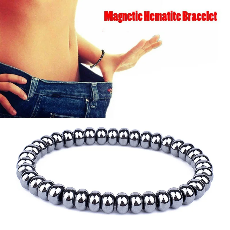 Bracelets de perles en pierre hématite naturelle pour hommes et femmes, perte de poids, thérapie magnétique, bijoux de soins de santé à la mode