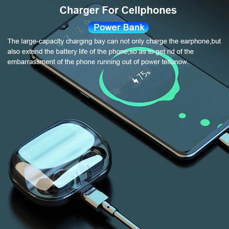 TWS 5 0 Bluetooth Earphones LED1200mAh Charging Box Earbuds Waterproof With Mic Wireless Sport Headphone Bass