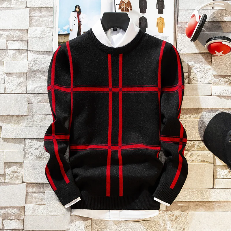 Зимний толстый клетчатый свитер для мужчин с длинным рукавом Slim Fit Мужские пуловеры наивысшего качества мужские Рождественские свитера мягкие и теплые