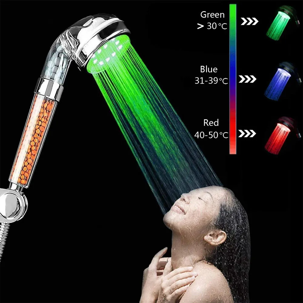 

Hot 3/7 Color Changing LED Anion Spa Shower Head Temperature Control Bathroom High Pressure Water Saving Hand Shower head