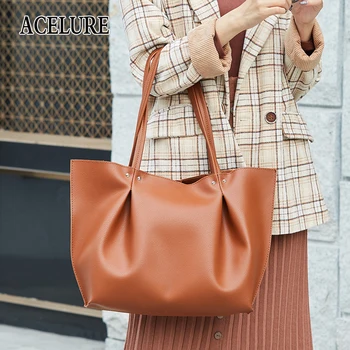 

ACELURE Simple Style Soft PU Leather Large Handbag Purse High-capacity Casual Tote Women High Quality Shoulder Crossbody Bags