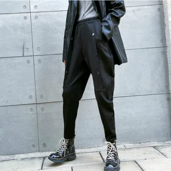 

Women Loose Casual Elastic High Waist Button Splice Black Harem Pants Female Streetwear Hip Hop Gothic Sweatpants Trousers