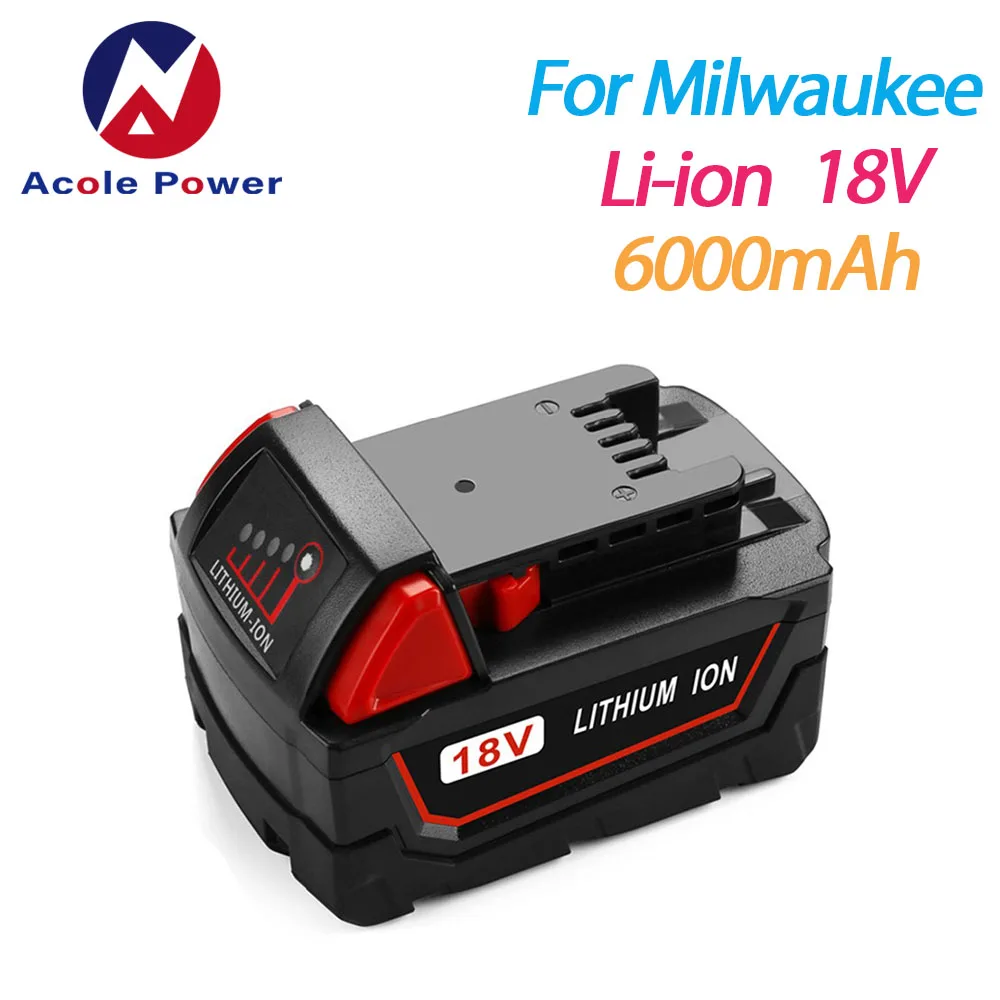 

18V 6000mAh Li-ion Tool Battery for Milwaukee M18 48-11-1815 48-11-1850 2646-20 2642-21CT Repalcement M18 Battery