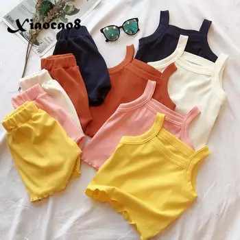 

2 3 4 5 6 8 Years Toddler Baby Girl Summer Clothes Set Cotton Sleeveless Tops + Shorts Kids Children Tracksuit Girls Outfits