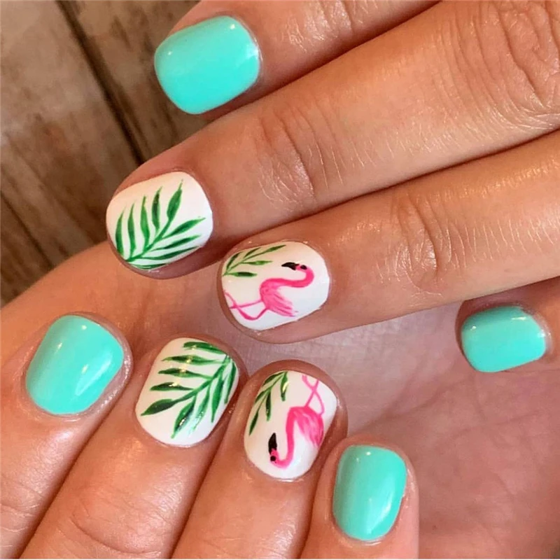 19 дизайнерские наклейки для ногтей зеленый лист Фламинго Цветы кактус водяные наклейки для ногтей художественные украшения обертывания хлопья слайдеры маникюр