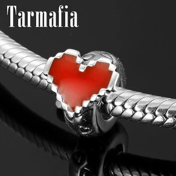 

Sweet love 925 Sterling Silver Red Enamel Spacer Stopper Beads Charms Fit Original European Charm Bracelets Fine Jewelry Making