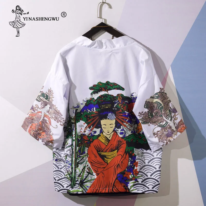 Yukata женский Кимоно Кардиган для мужчин традиционное японское кимоно унисекс Harajuku пляжная Свободная рубашка Азиатский Япония мультфильм косплей Топ - Цвет: as picture