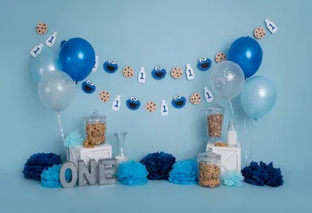 

Birthday Party Backdrop Wall Decor Balloons Dessert Table Banner ONE year old Photo Booth Photography Background W-4174