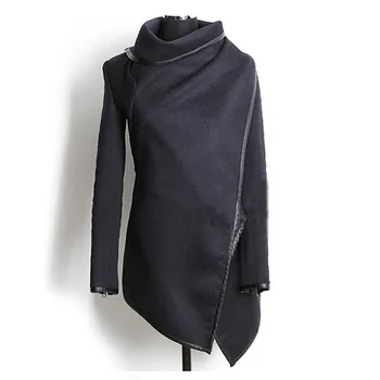 

1pc Female Warm Long Sleeve Overcoat New Women Irregular Long Cashmere Overcoats Jacket Scarf Collar Solid Coat