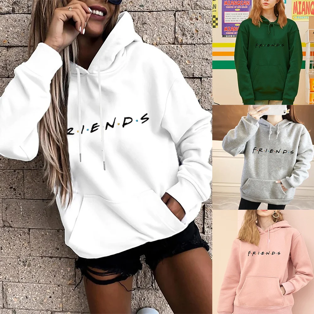 Hoodie Women's Harajuku Base Loose Large Pocket Long Sleeve Hooded Pullover Friends Graphic Print Fashion Sports Pullover Tops fwy19 polly pocket and friends series 4 года