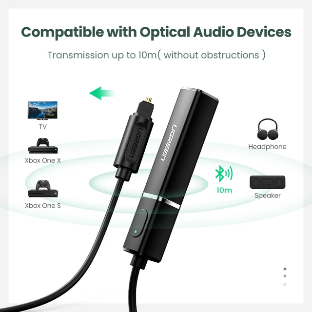 UGREEN Bluetooth 4.2 Transmitter Wireless Audio Adapter Dual Link aptX Low  Latency USB Powered with Digital Optical Toslink for TV, PC, Pairing 2  Bluetooth Headphones Speaker 