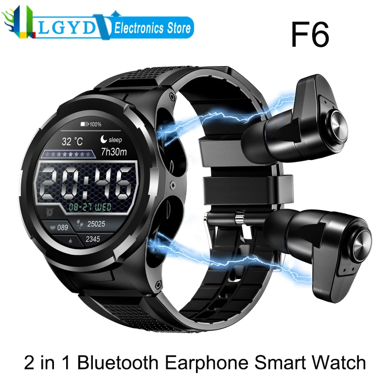 F6 1 28 дюймовый IPS экран 2 в Bluetooth наушники умные часы с поддержкой мониторинга