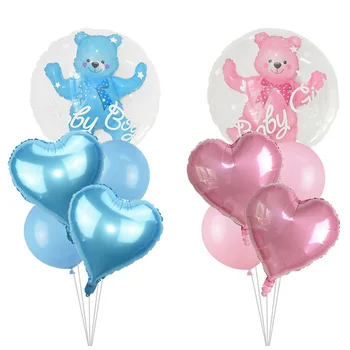 

4D Transparent Baby Boy Girl Blue Pink Bubble Balloon Bear Foil Balloons Kids Birthday Gender Reveal Baby Shower Decorations