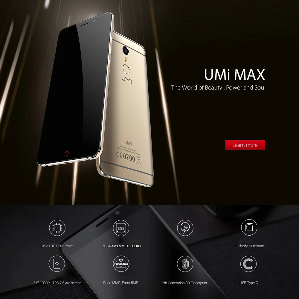 Смартфон UMIDIGI MAX 4G 5,5 дюймов 2.5D FHD 1920*1080 Android 6,0 3 ГБ+ 16 Гб 5 Мп+ 13 МП с двумя камерами для распознавания отпечатков пальцев