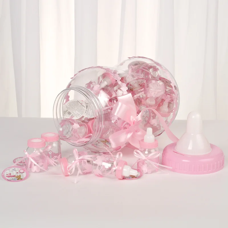 

30pcs/set Baby Girl Boy Plastic Gift Box Baby Shower Candy Baptism Box Baby Feeding Bottle Boite Dragees De Mariage Packaging