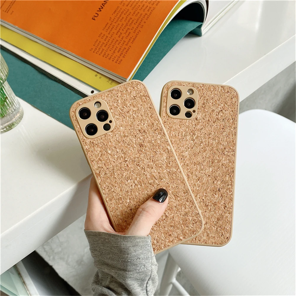 Simple Wood Compress Sawdust Phone Case For iPhone 13 Pro Max 12 11 X XR XS 6 7 8 Plus SE Solid Shockproof Breathable Cork Cover case for iphone 13 