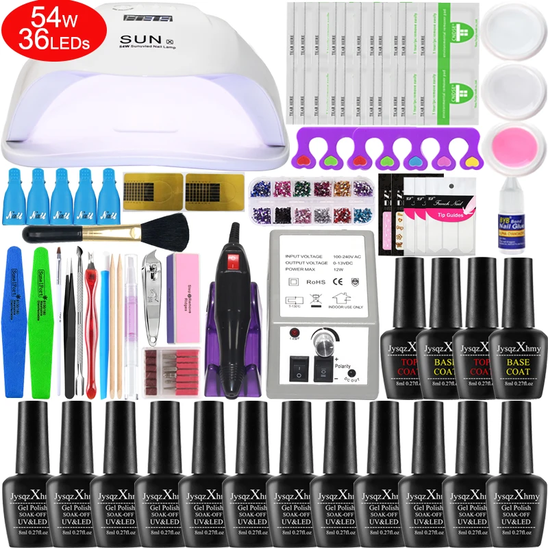 

36/48/54W nail set With 12 pieces Nail Polish Tools Gel Nail Polish Kit For All Gel Polish Set Electric Manicure Handle