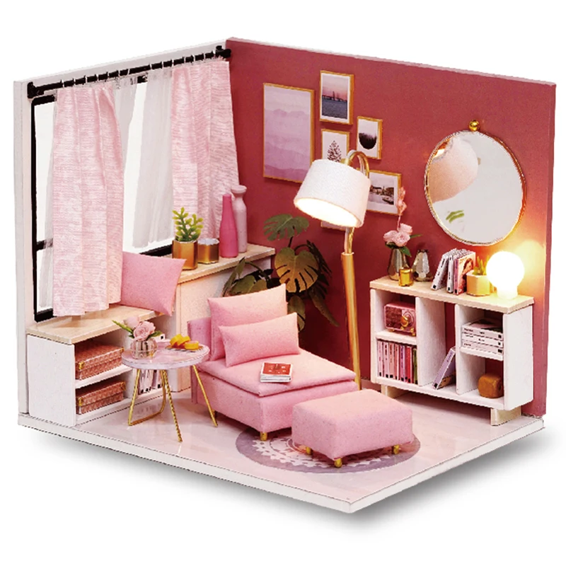 Nuevos Наборы de bricolaje casa de Muñecas de Madera из Muebles RU miniatura con светодиодный+ Muebles+ Muñeca чехол habitación H13 - Цвет: H17