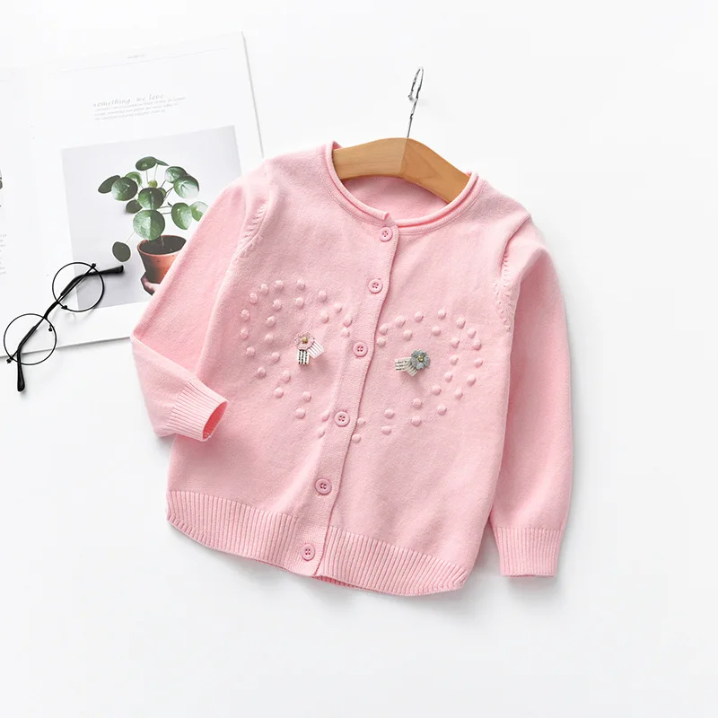 

Girls Pure Cotton Cardigan Sweater Solid Color Heart 2018 Autumn And Winter New Style Small CHILDREN'S Sweater Korean-style Infa