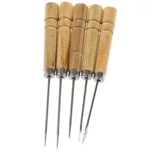 ABKT-5 Pcs Wooden Handle Metal Curved Needle Hand needleer Sewing Awl