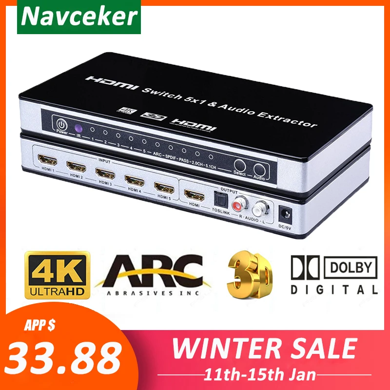 ZY HS16 5x1 HDMI переключатель аудио экстрактор ARC ИК Удаленный Коммутатор 1 4 5 портов 4K