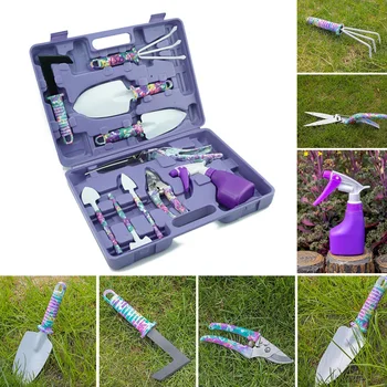 

10Pcs/Set Garden Gardening Tools Set Ergonomic Trowel Rake Weeder Shears Sprayer with Carrying Case BV789