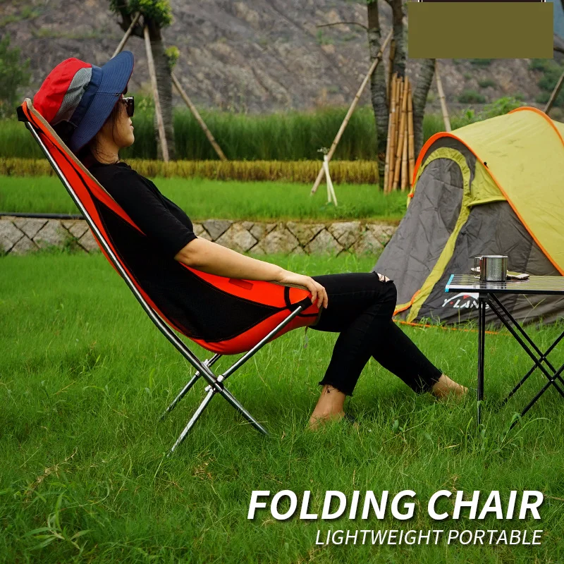

Camping Fishing Beach Chair Weight Capacity 300kg Outdoor Portable Folding Chair Camping Ultra Light Aluminum Alloy Moon Chair