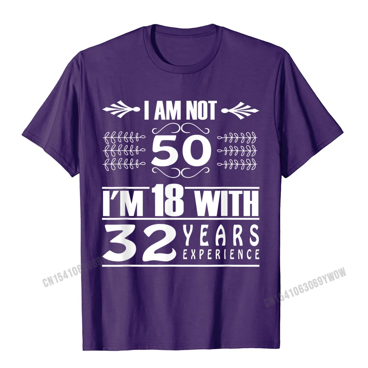 Normal Casual Tops Shirt Short Sleeve for Men Pure Cotton Summer/Fall Crewneck Top T-shirts Crazy Tee Shirts Faddish Birthday Design I Am Not 50 Im 18 With 32 Years Experience T-Shirt__45 purple