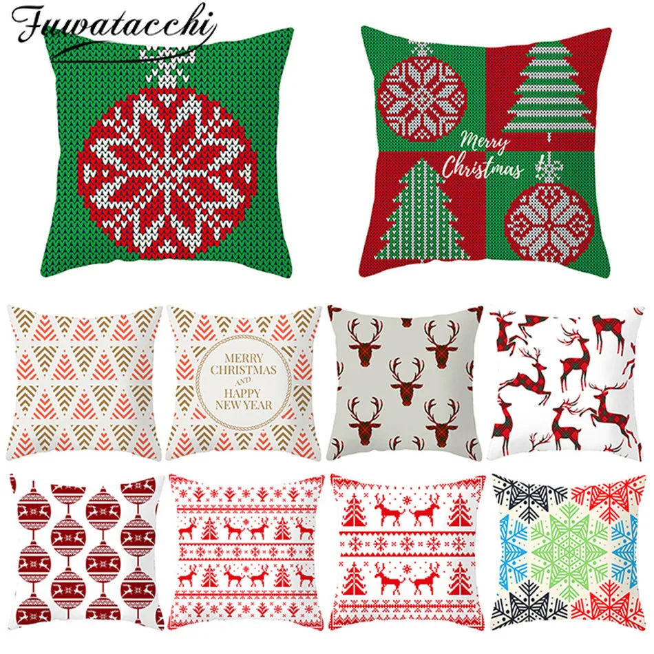 

Fuwatacchi Christmas Style Cushion Cover Red Elk Pattern Throw Pillow Cover Decorative Pillow Cover Sofa Pillow Case Pillowcase