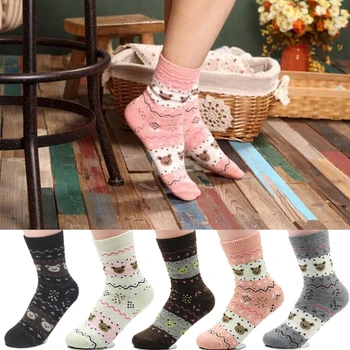 

Clearance Winter Women Children Warm Cartoon Sweet Little Bear Pattern Thicken Wool Long Soft Socks